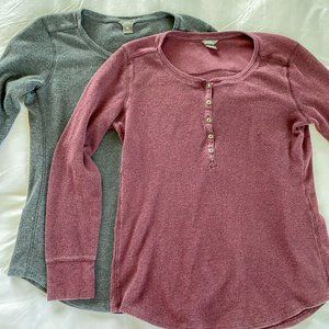 2 Eddie Bauer Waffle Knit Thermal Henley Sz L